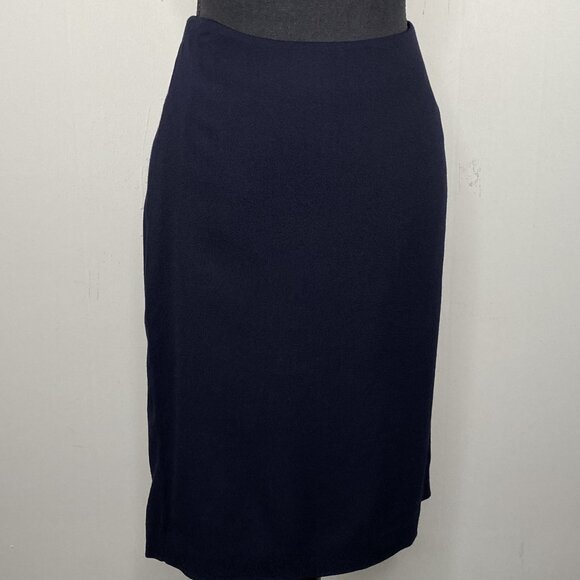 Linda Allard Ellen Tracy Wool Blend Pencil Skirt Women 14 Navy Blue Casual Korea - Picture 1 of 13